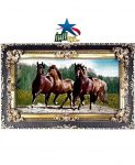 تابلو فرش گله اسب وحشی۱۰۰*۵۰ قاب استیل چرم