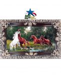 تابلو فرش گله اسب۱۰۰*۵۰ قاب گلباران