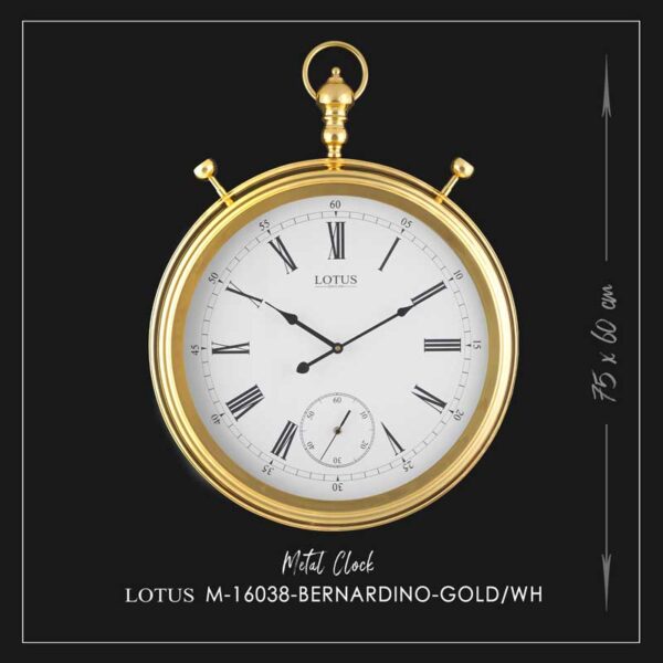 ساعت دیواری فلزی برناردینو طلایی کد M-16038 رنگ GOLD/WH